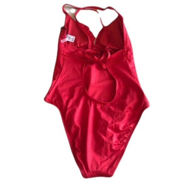 Shade Shore Plunging Neckline Swim Ruffled Strappy Cheeky Bathing Suit Tank L - Picture 5 of 5